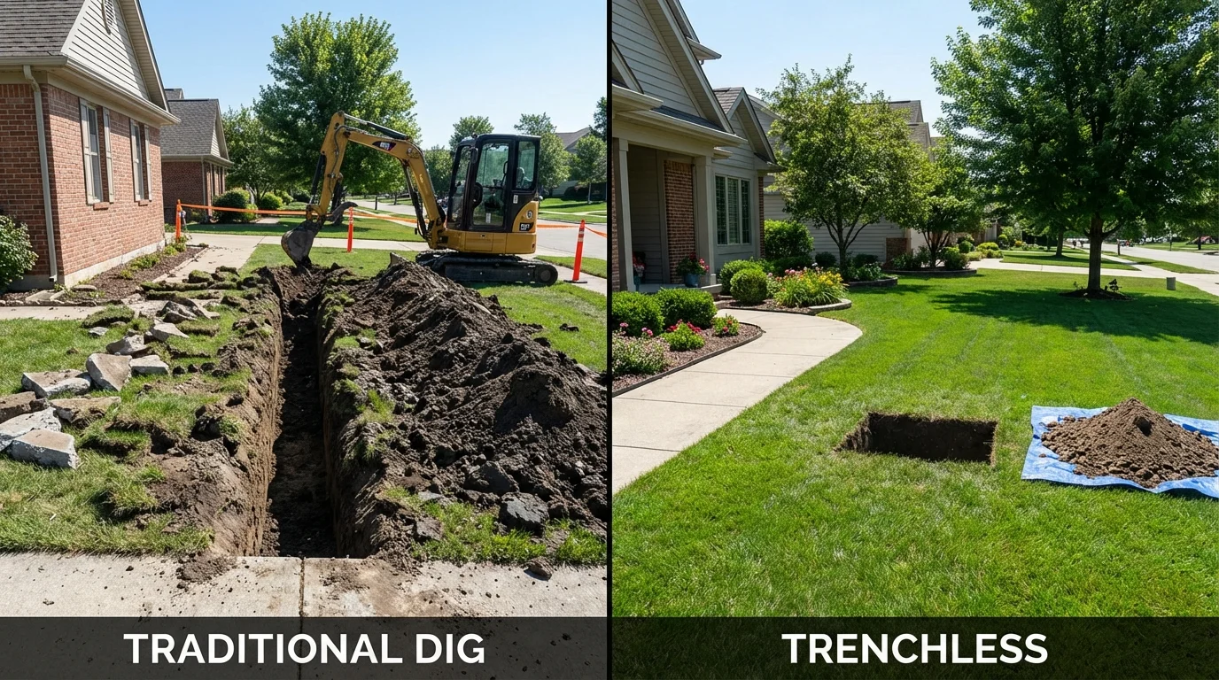 Trenchless sewer repair with minimal yard damage versus traditional excavation in Richland, MS